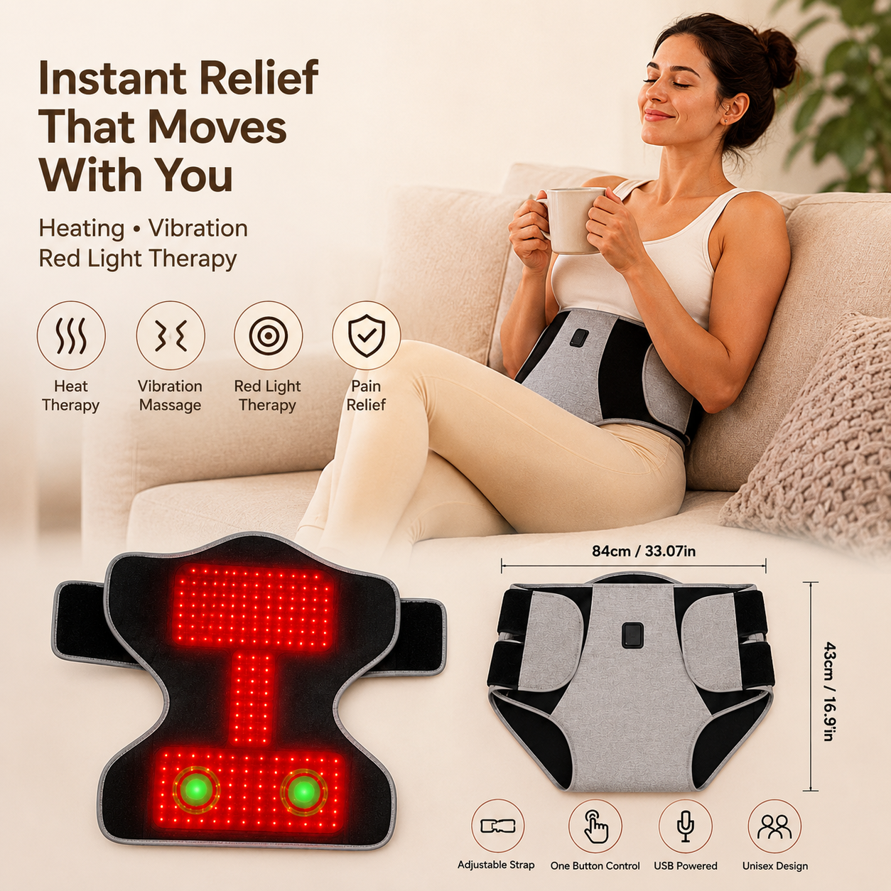 CrampZero™ — Red Light Heating & Massage Belt