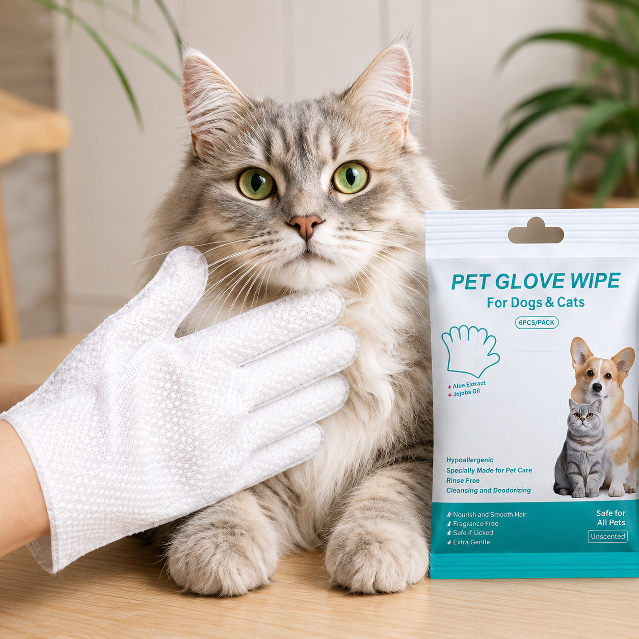 PawPure™ No-Rinse Pet Cleaning Gloves | Waterless Grooming for Cats & Dogs
