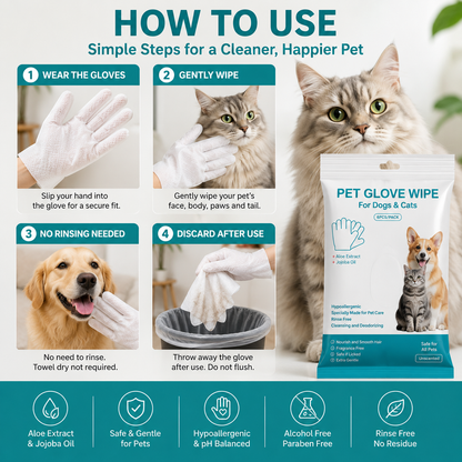 PawPure™ No-Rinse Pet Cleaning Gloves | Waterless Grooming for Cats & Dogs